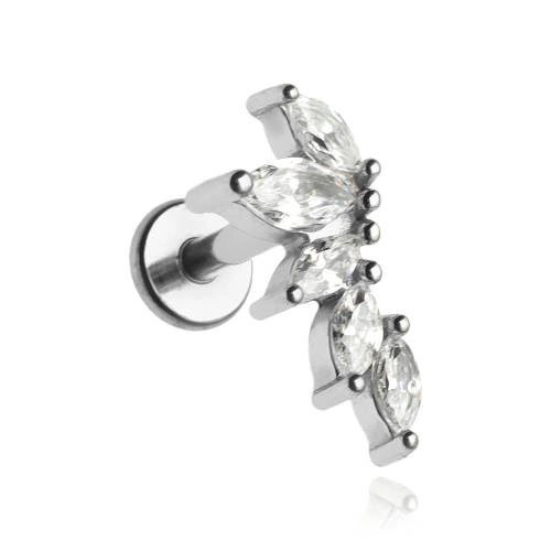 Labret earring with zircons - sterling silver right - LGW-046