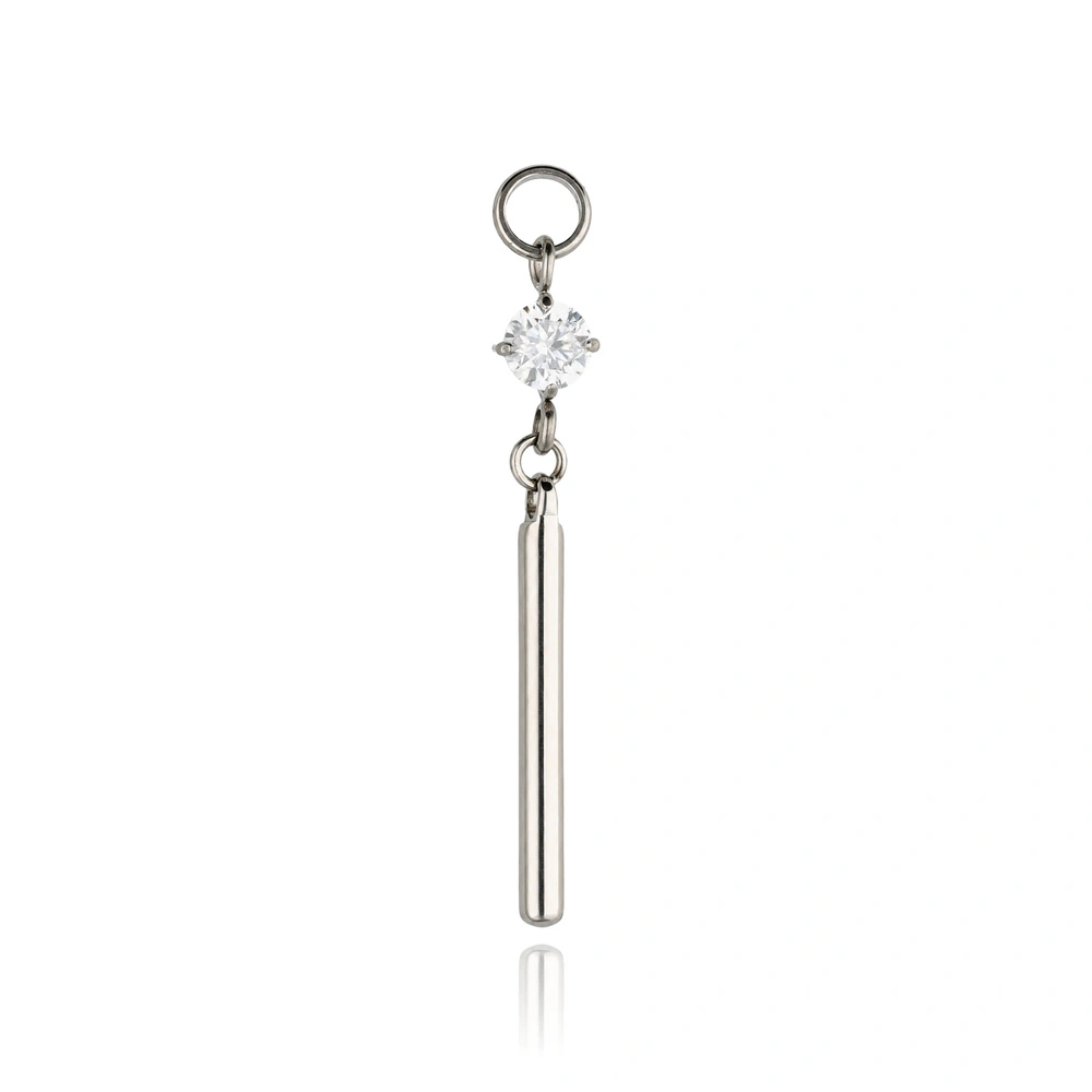 Titanium charm with white cubic zirconia - silver - D-101
