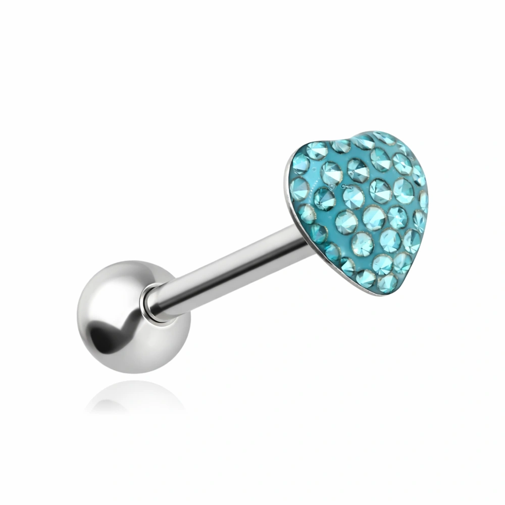 Tongue barbell blue crystal heart - KJ-057
