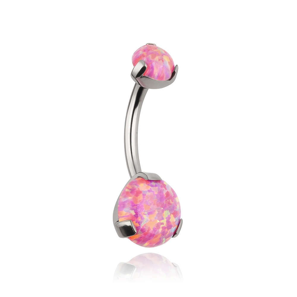Titanium Belly button ring with pink opal OP22 - silver - TPP-012