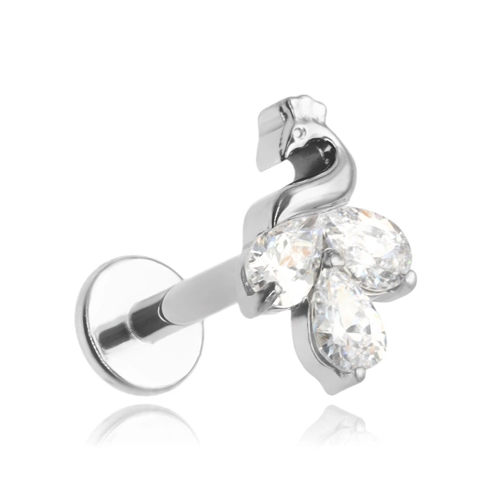Titanium labret - peacock with white zircons 