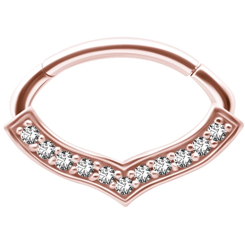 Rose gold clicker ring with white premium Zirconia - K-048