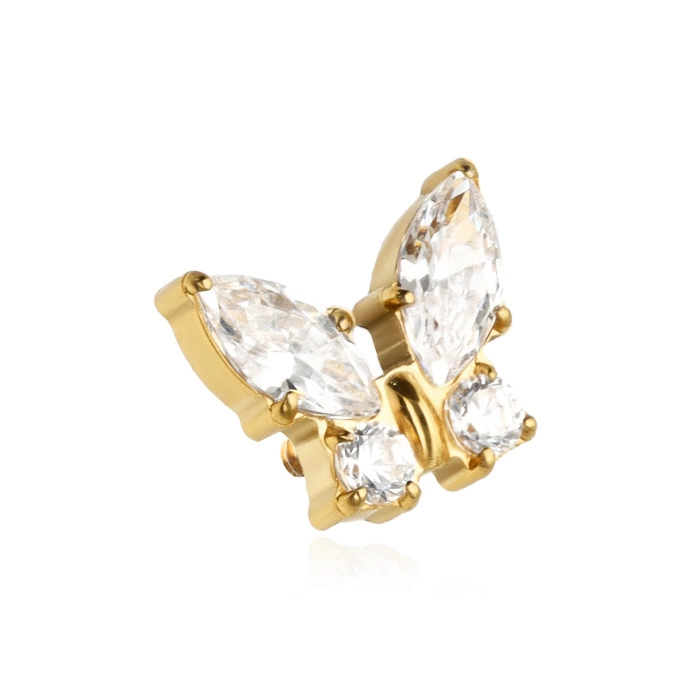Titanium attachment butterfly with white zircons - gold - TNA-125