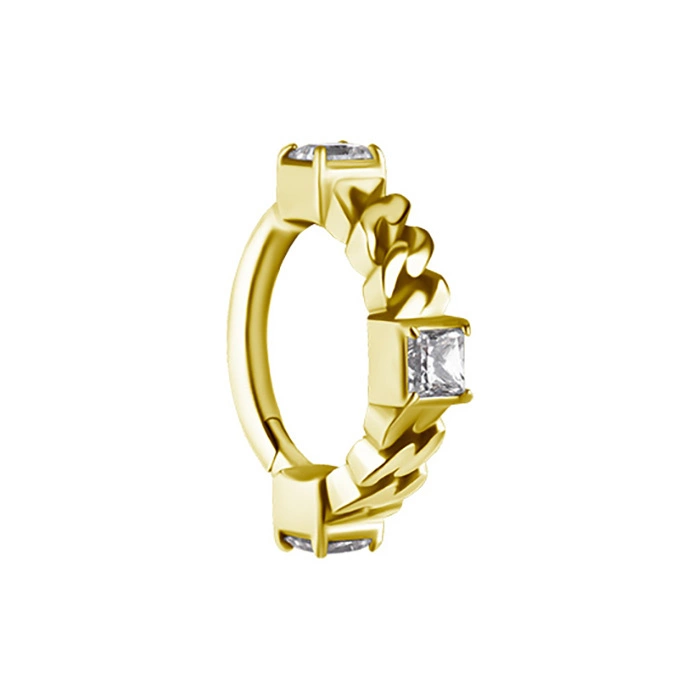 Piercing ring clicker decorative with white zircons - CoCr NF - gold - K-072