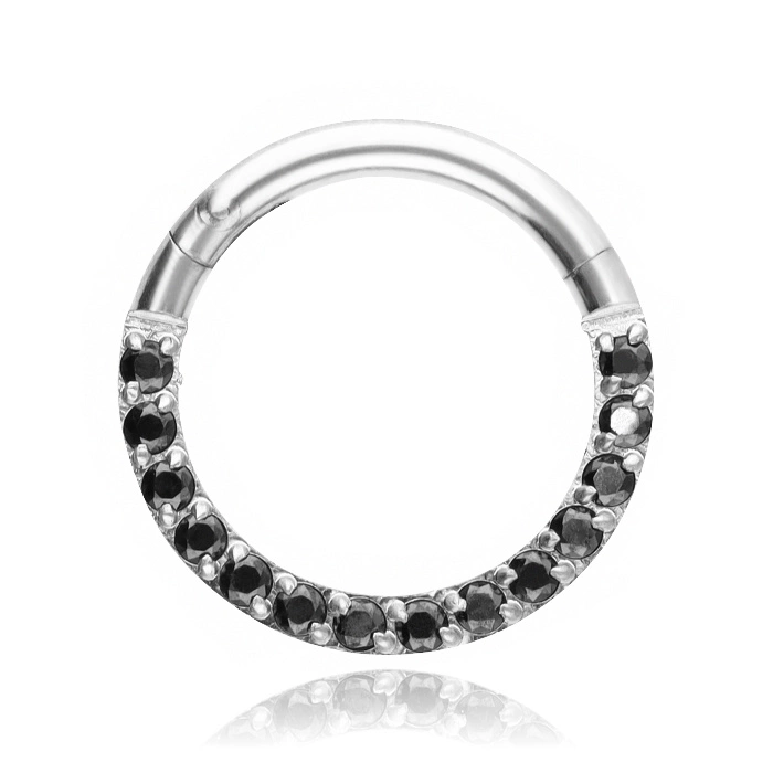 CLICKER hoop ring with black zirconia - K-003