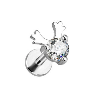 Labret silver reindeer with white zirconia - LGW-020