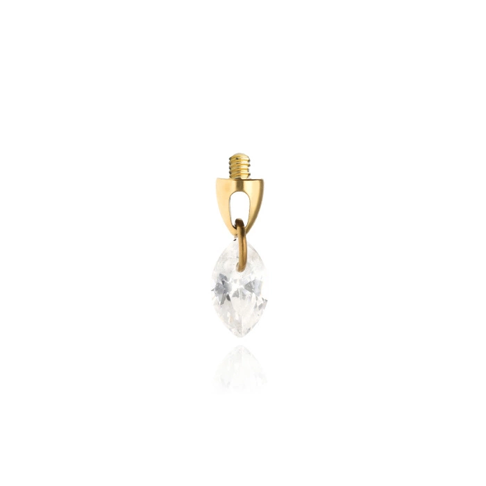 Titanium attachment with white zirconia marquise - gold - TNA-151