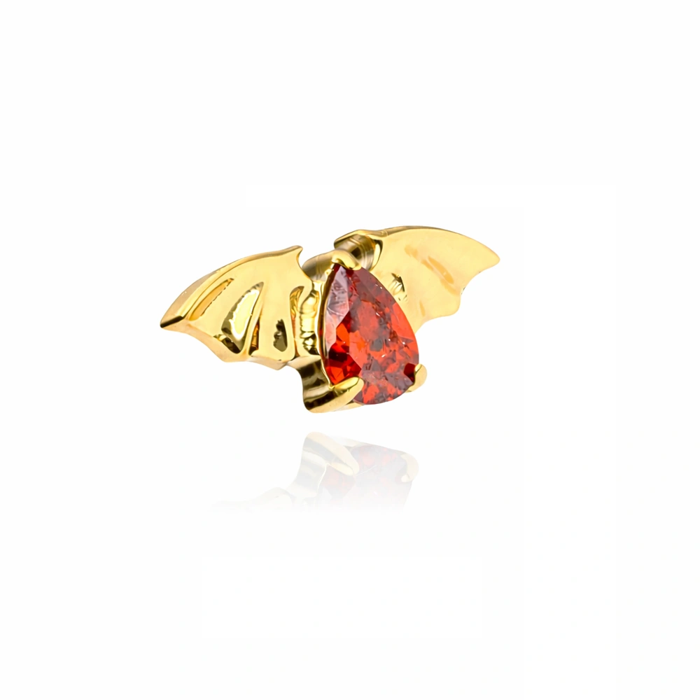 Titanium attachment bat with red zirconia - gold - TNA-232