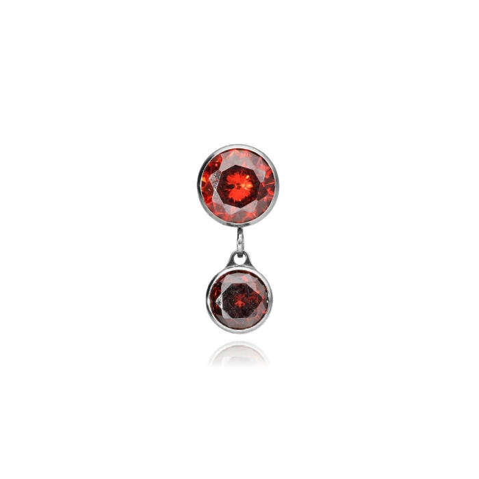 Titanium attachment with 2 red zircons - sterling silver - TNA-192