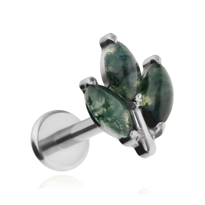 Titanium labret with mossy agate - silver