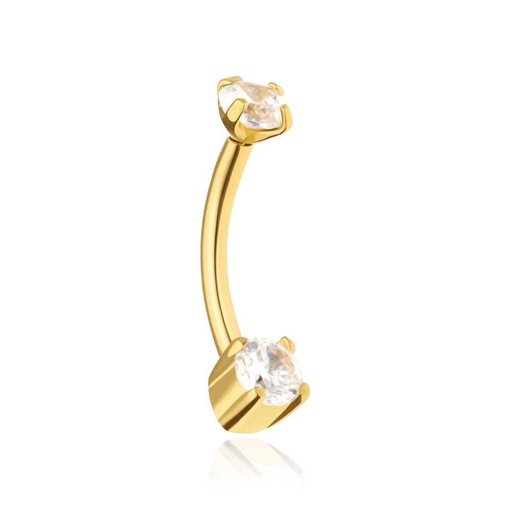 Titanium curved barbell with white zircons - gold - TB-003