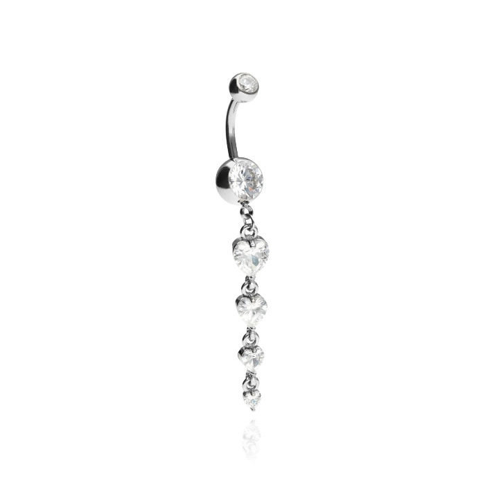Belly button ring long - hearts - silver - KP-058