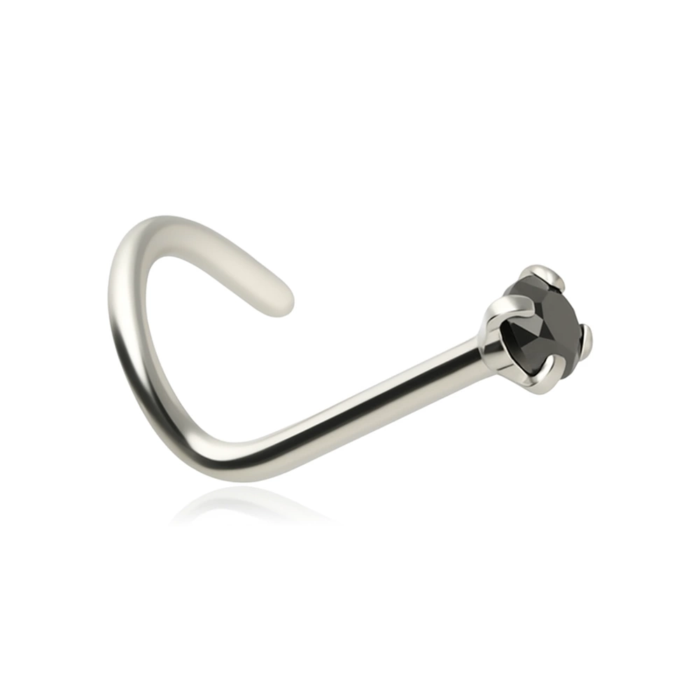Nose screw with black zirconia - silver - NS-006