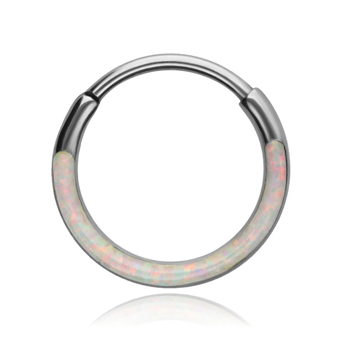 Titanium piercing ring clicker with opal op18 - TK-092