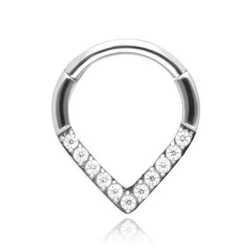 Titanium piercing clicker with white zircons - silver - TK-057