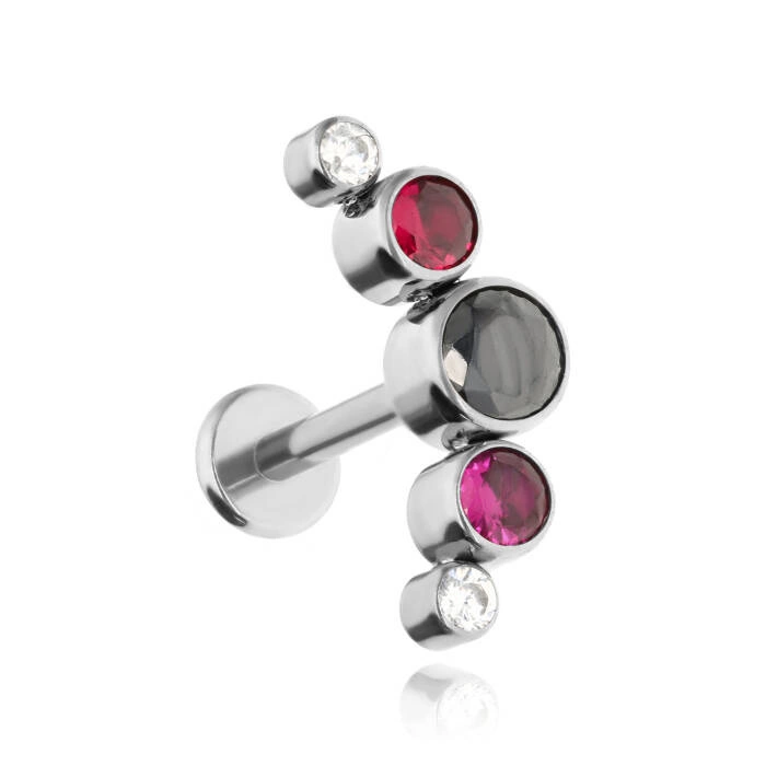 Titanium labret cluster with black zirconia - sterling silver