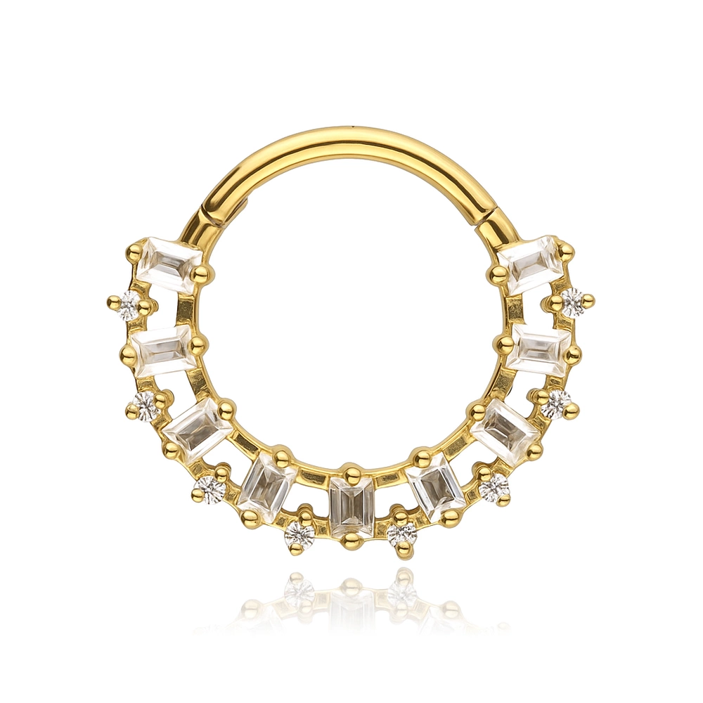 Piercing clicker with white zircons - gold - K-080
