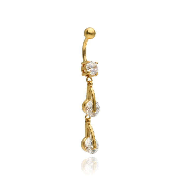 Navel earring with white zircons - gold - KP-030