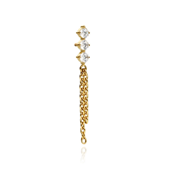 Titanium attachment with white cubic zirconias and chains - gold - TNA-116