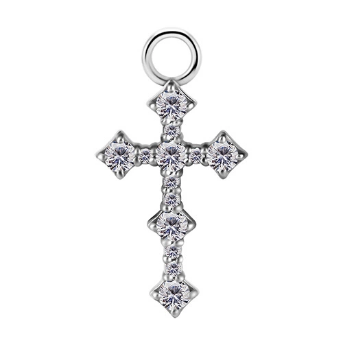 Charms - CoCr NF - silver cross - PREMIUM ZIRCONIA - D-035