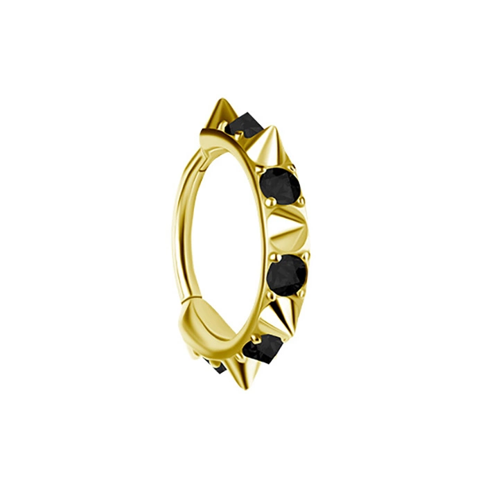 Piercing ring clicker studs and black zirconia - CoCr NF - gold - K-077