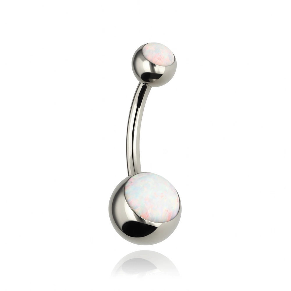 Titanium Belly button ring with pink opal - TPP-037