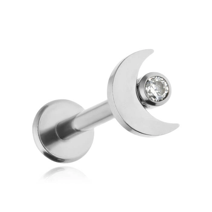 Titanium labret moon with white zirconia - silver