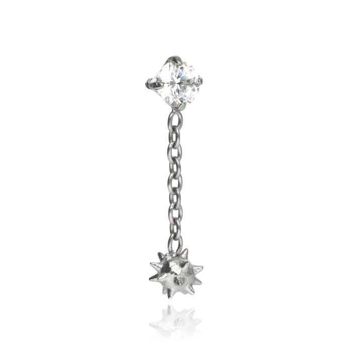 Titanium attachment with white cubic zirconias and chain - gold - TNA-202