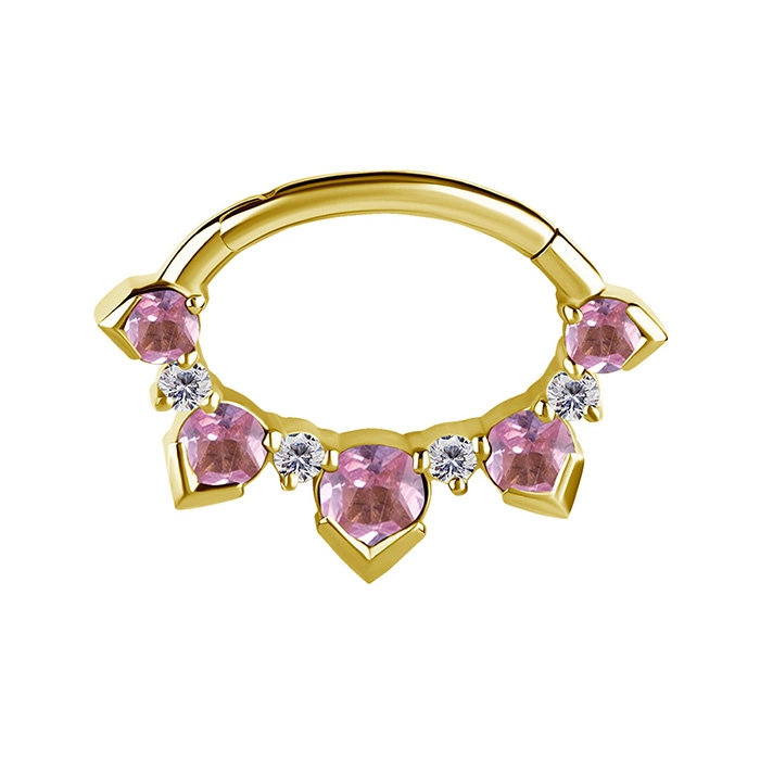 Piercing ring clicker - 18K gold with pink sapphire and Lab Created Diamonds - GD18K-064