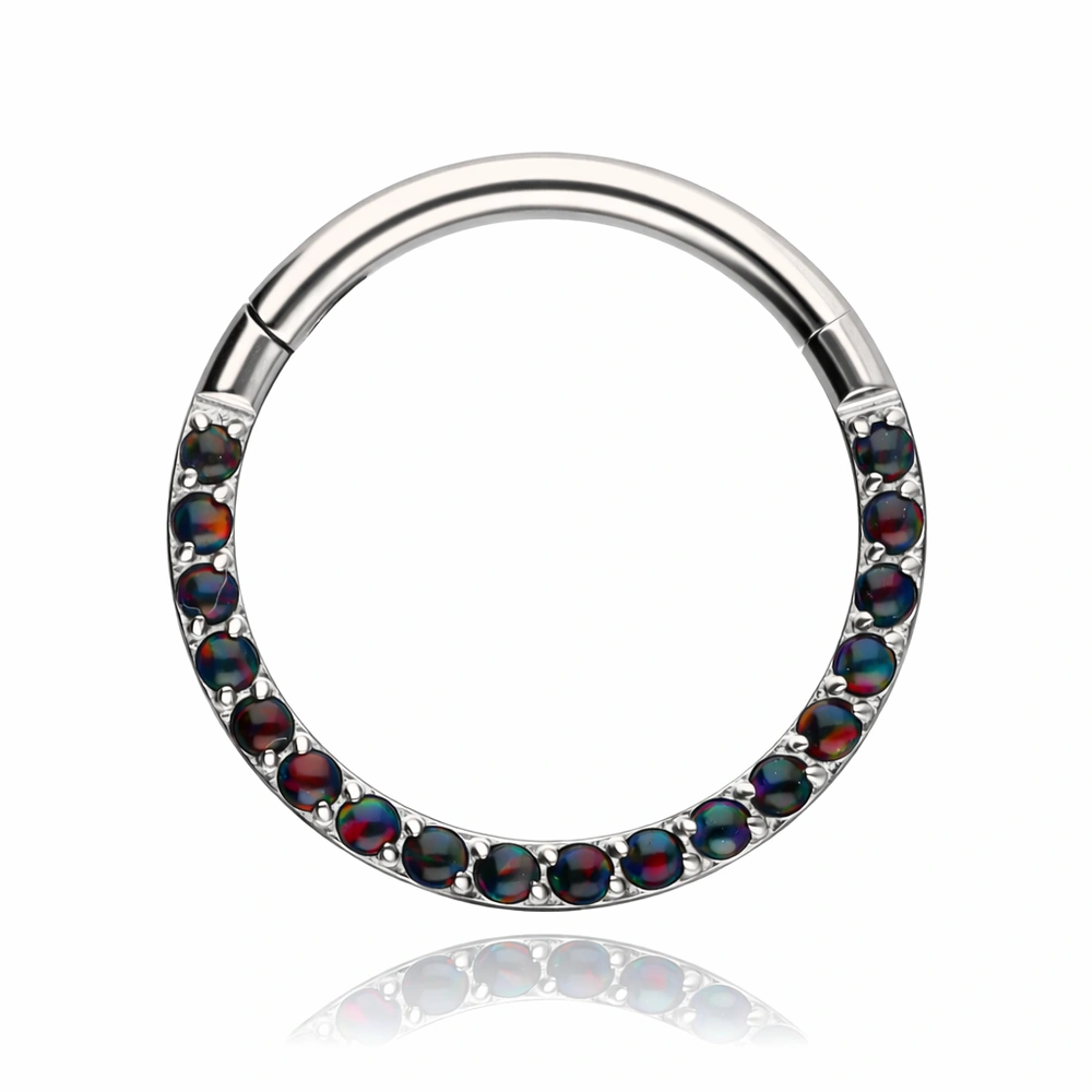 Titanium cliker ring with black opal - OP33 - TK-021