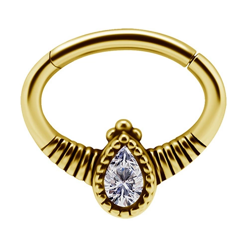 Gold clicker ring with white zircons - K-049