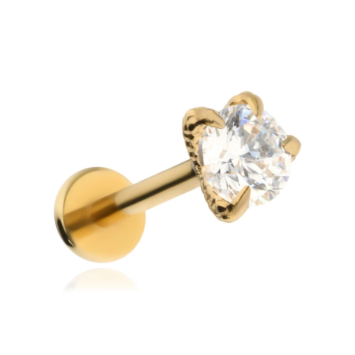 Titanium labret white zirconia in the claws of a dragon - gold