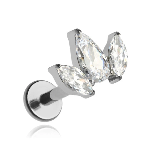 Titanium labret earring with white zircons - TGW-121