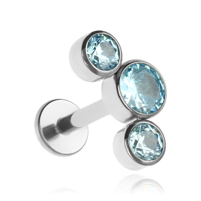 Titanium labret with blue zirconias - TGW-003