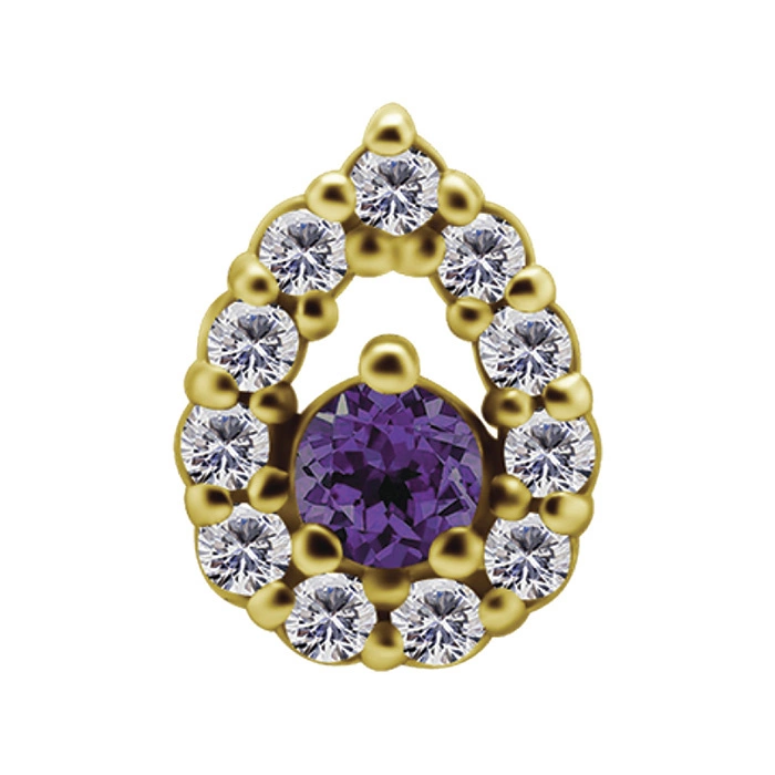attachment 18K gold ornament with white cubic zirconia and amethyst - GD18K-047