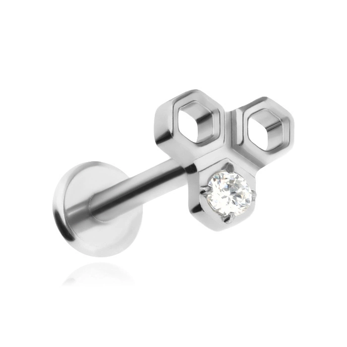 Titanium labret with white zirconia - silver