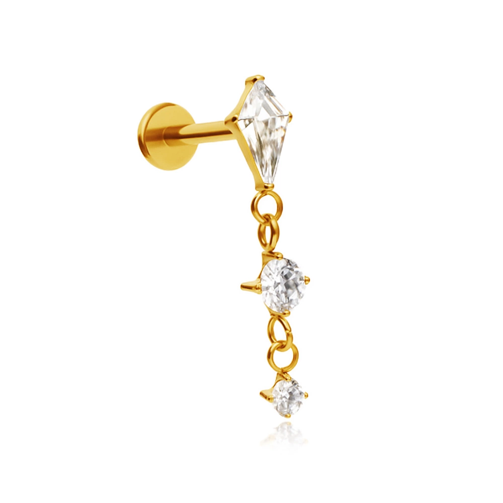 Titanium labret with white cubic zirconias and chains - silver