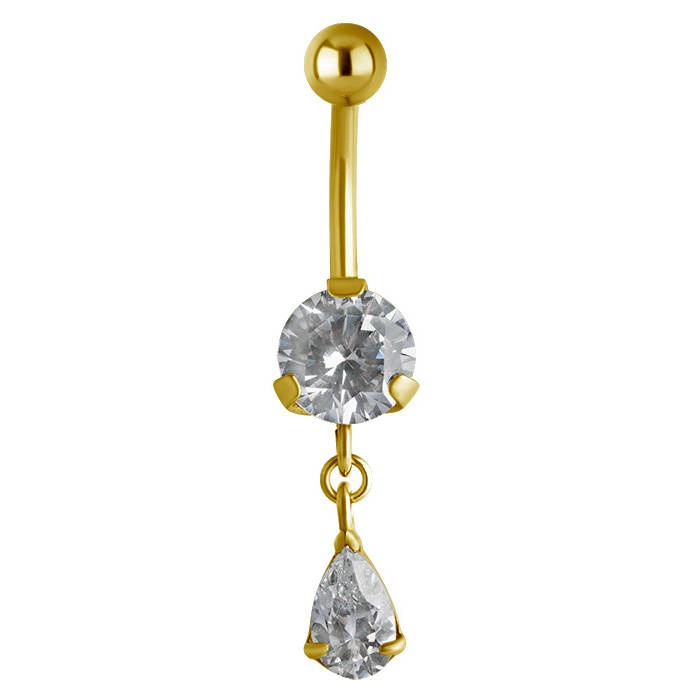 Gold Belly button ring with white zirconia - KP-009