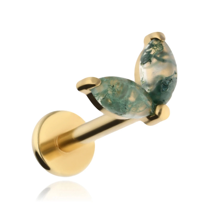 Titanium labret with mossy agate - gold 