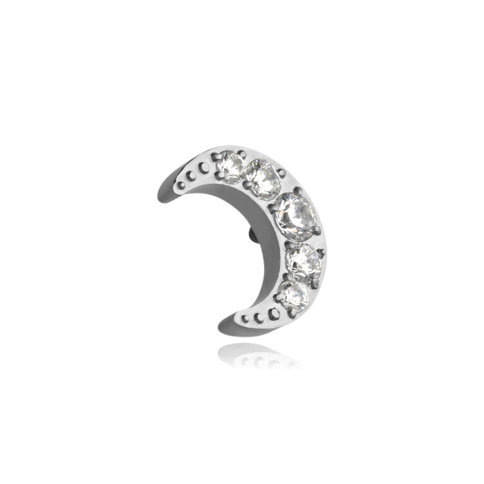 Titanium attachment moon with white zircons - silver - TNA-184