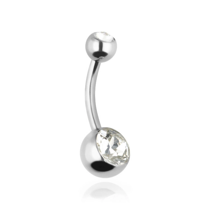 Titanium Belly button ring with white zircons - TPP-005