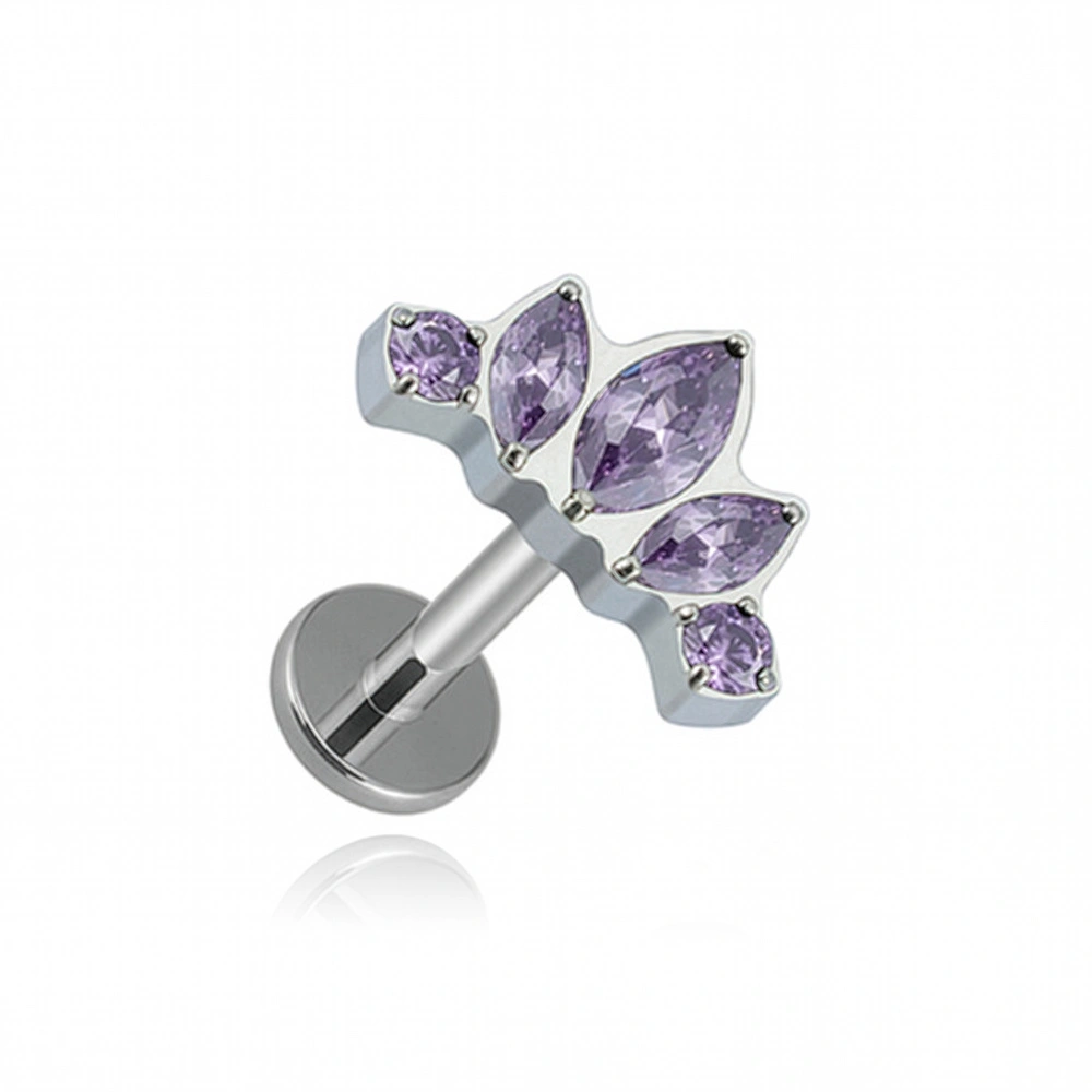 Titanium labret cluster silver with purple zircons