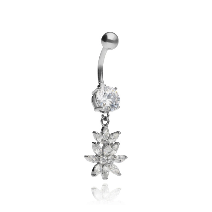 Silver zirconia decorative Belly button ring - KP-038