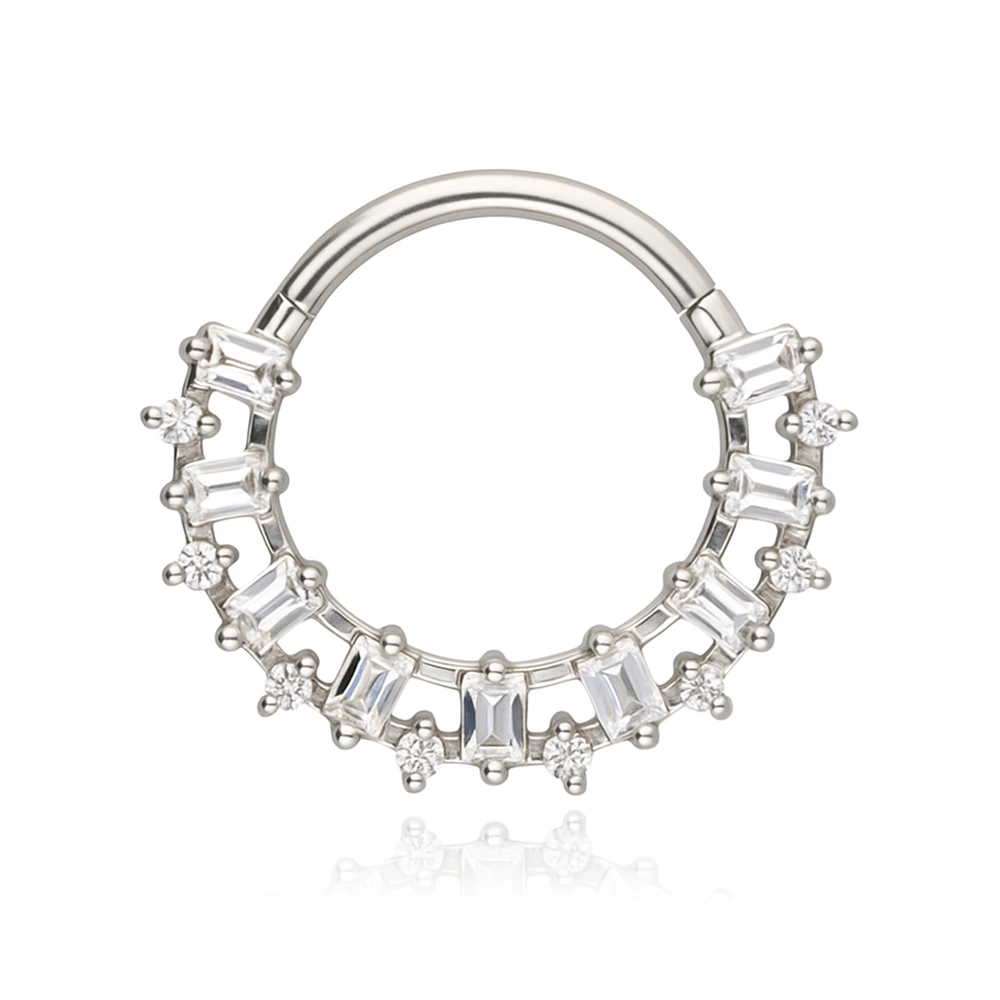 Piercing clicker with white zircons - silver - K-080