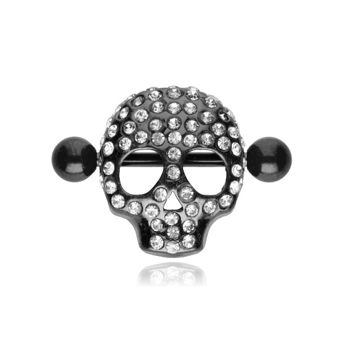 Nipple piercing - diamond skull - black - S-029