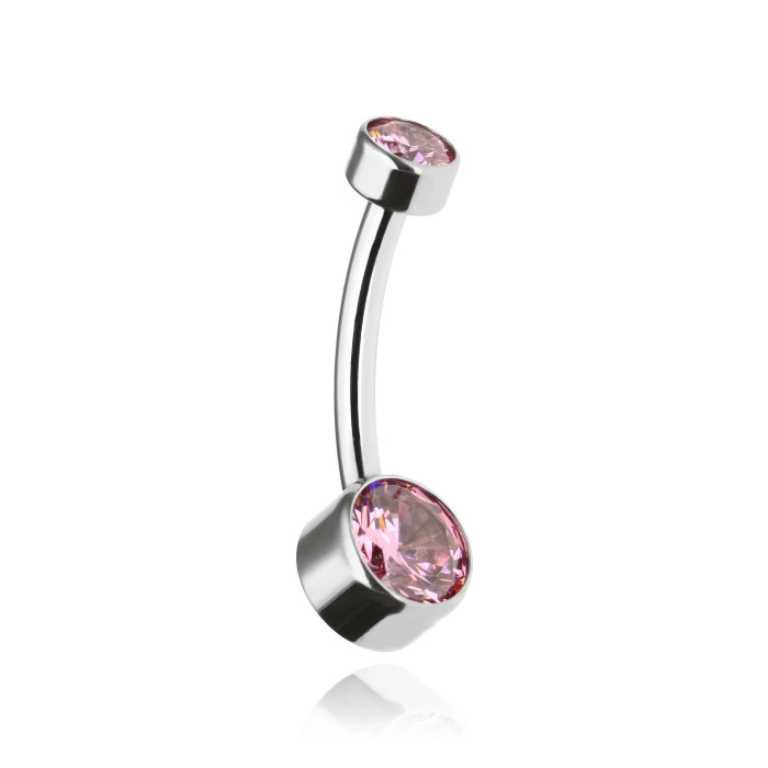 Titanium belly button with pink zirconias - TPP-038