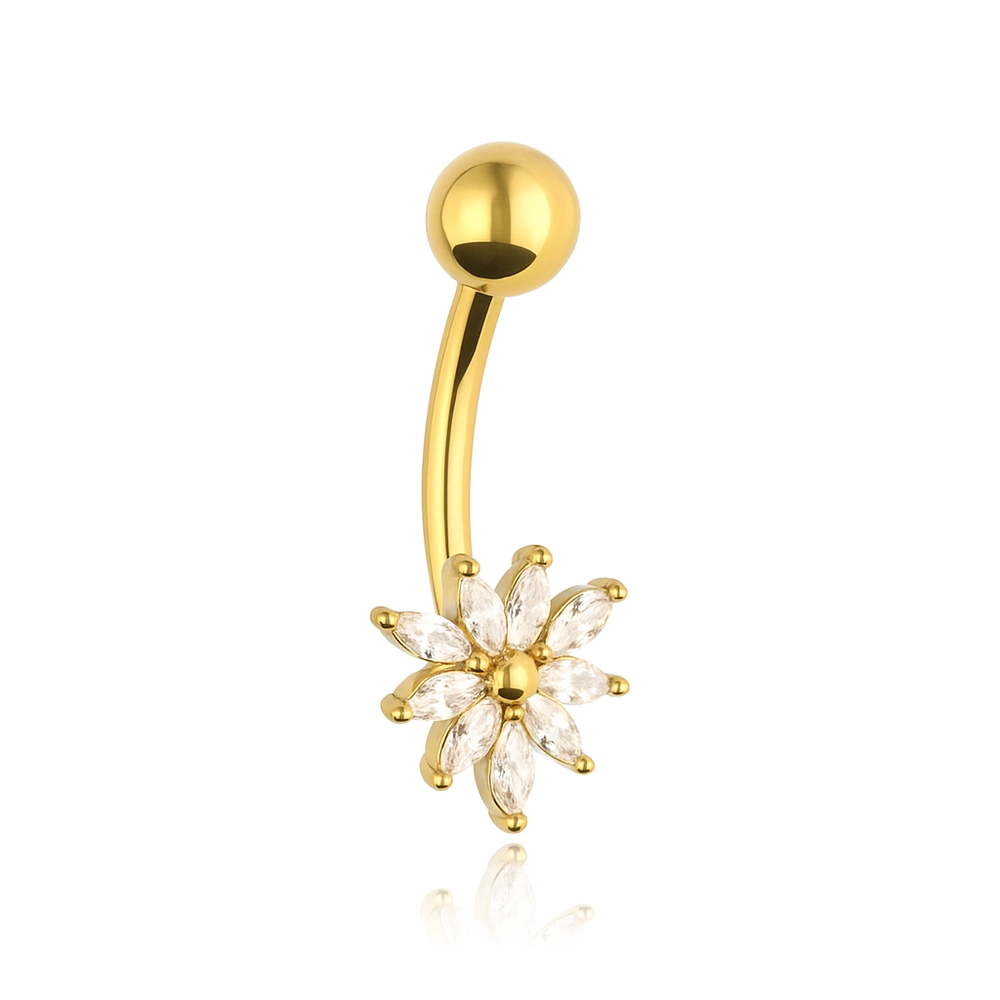 Gold Belly button ring with zircons - KP-035