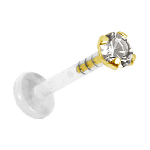 18K gold labret earring with white premium Zirconia - GD18K-006