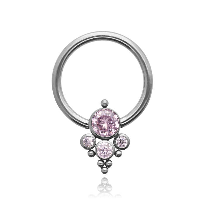 BCR titanium ring with pink zircons - silver - TK-058