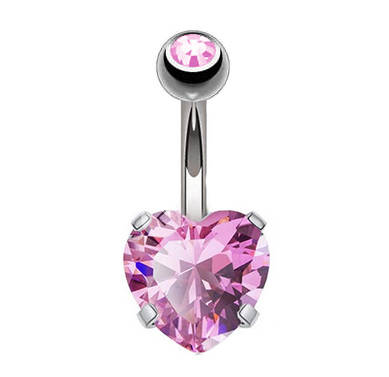 Belly button ring - pink heart - KP-036